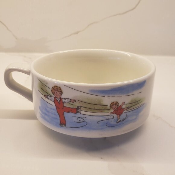 set of 2 Flat bowls Handle Kids Skating Skipping Cereal Mug Soup Dessert - Picture 8 of 8